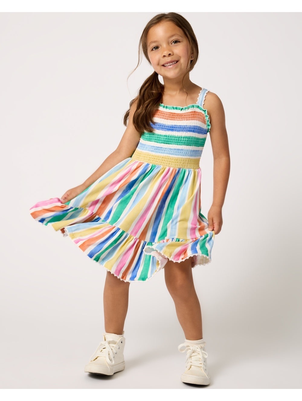 Little Sleepies Rainbow Ribbon Smocked Tank Dress Sz 3T EUC